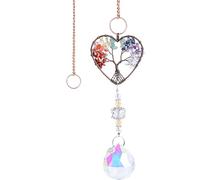 Mayoii Chakra Healing Crystal Stone Sun Catchers for Windows,Tree of Life Tandem Natural Quartz Gemstone Pendant Rainbow Maker Suncatcher,Spiritual Gifts for Women(Muiticolor-20)