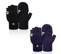 Mayoii Fingerless Gloves for Men & Women Winter Flip Mittens Warm Fleece Convertible Touch Screen Outdoor Work (2, Black & Navy, One Size)