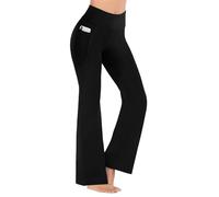 Mayoii Fleece Lined Yoga Pants for Women Thermal Black Flared Leggings with Pocket High Waisted Bootcut Legging Trousers (UK, Alpha, L, Regular, Regular, Black)