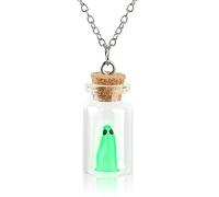 Mayoii Halloween Necklace - Adopt A Ghost In A Jar, Glow In The Dark, Light Up Ghost Pendant Decoration