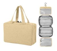 Mayoii Hanging Travel Toiletry Bag for Women & Men - 4-Fold Waterproof Makeup Bag with PVC Compartments, Large Capacity Cosmetic Organizer for Vacation, Business Travel (Khaki)