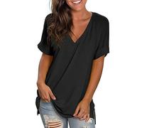 Mayoii Oversized T-Shirts for Women - Tops Short Sleeve V Neck Split Design Women's Fashion Summer Casual Comfortable Loose Fit Premium Quality Basic (UK, Alpha, M, Plus, Regular, Black-M)