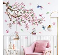 Mayoii Peach Blossom Tree Branch Wall Decals Pink Flower Birds Wall Stickers Bedroom Living Room Sofa TV Background Wall Decor (Muiticolor-Set1, One Size)