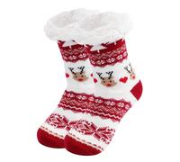 Mayoii Slipper Socks for Women with Grippers Non Slip Fuzzy Grip Winter Warm Thick Comfy Soft Fleece Cabin Socks (Red Deer, One Size, Adult, Women, One Size, Alpha, UK Footwear Size System, Medium)