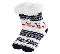 Mayoii Slipper Socks for Women with Grippers Non Slip Fuzzy Grip Winter Warm Thick Comfy Soft Fleece Cabin Socks (Navy Deer, One Size, Adult, Women, One Size, Alpha, UK Footwear Size System, Medium)