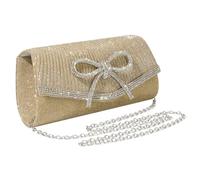 Mayoii Sparkling Rhinestone Bow Eveing Bag for Women, Diamante Glitter, Black & Silver Clutch Bags for Weddings, Proms, Parties, Roomy Glamorous Purse with Chain Shoulder Strap (Gold)