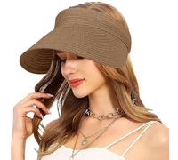 Mayoii Straw Visor Hat Women Sun Visor Hat Rollable Ladies Wide Brim Straw Foldable Summer Topless Sunhats for Womens Adjustable Beach Cap (UK, Alpha, One Size, Standard, Muiticolor-Brown)