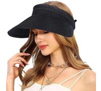 Mayoii Straw Visor Hat Women Sun Visor Hat Rollable Ladies Wide Brim Straw Foldable Summer Topless Sunhats for Womens Adjustable Beach Cap (UK, Alpha, One Size, Standard, Muiticolor-Black)