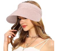 Mayoii Straw Visor Hat Women Sun Visor Hat Rollable Ladies Wide Brim Straw Foldable Summer Topless Sunhats for Womens Adjustable Beach Cap (UK, Alpha, One Size, Standard, Muiticolor-Lotus_Pink)