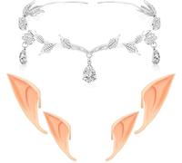 Mayoii Tiara and Elf Ears Set, Crystal Princess Crown Headband, Tiara for Women Wedding Party, Fairy Pixie Elf Ears for Cosplay Halloween Costume