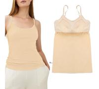 Mayoii Vest Top with Built in Bra UK, Breathable Tank Top with Built in Bra with Adjustable Shoulder Strap Apricot