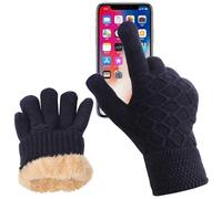 Mayoii Winter Thermal Gloves for Men - Warm Gloves with Touch Screen, Knitted Fleece-Lined Outdoor Cold Weather for Running Ski (Navy Blue-A)