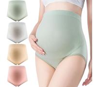 Mayoii Women's Maternity Knickers 4 Pack - High Waist Stretch Breathable Underwear for Pregnancy Comfort (UK, Alpha, L, Regular, Regular, Standard, Green/Skin tone/Bean paste colour/Light grey)