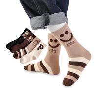 mayoken Children's Socks Boys and Girls Children's Socks Teenager Crew Socks Sport Cotton Socks for Girls Boys 4 Pairs 23-26/27-30/31-34/35-38, Smiley, 34-38