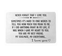 MAYOKIAAR Engraved Wallet Insert Card, Never Forget That I Love You - Personalized Wallet Card for Wife, Anniversary Cards Gifts for Him, Valentine's Day, Wedding, Birthday Gift for Men