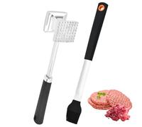 MAYOKIAAR Meat Tenderizer, Meat Hammer, 2-Sided Meat Mallet with Barbecue Oil Brush, Heavy Duty Meat Tenderiser Mallet Meat Mallet Pounder Steak Kitchen Tool for Chefs Home Cooks(Silver+Black)