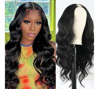 Mayouda Black V Wig Wavy U Part Synthetic Wigs for Black Women Full Head Clip in Hair Glueless 24 Inch Hair Replacement Synthetic Wigs (Black)