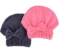 MAYOUTH Microfiber Hair Drying Towels Head wrap 2-Pack with Bow-Knot Shower Cap Hair Turban hairWrap Bath Cap for Curly Long & Wet Hair Gift for Women