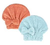 MAYOUTH Microfiber Hair Drying Towels Head wrap 2-Pack with Bow-Knot Shower Cap Hair Turban hairWrap Bath Cap for Curly Long & Wet Hair Gift for Women