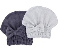MAYOUTH Microfibre Hair Drying Towels Head Wrap 2-Pack with Bow-Knot Shower Cap Hair Turban Hair Wrap Bath Cap for Short or Curly Long Wet Hair Gifts for Women