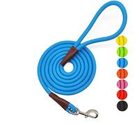 MayPaw 4/6/8/10 FT Dog Lead, Classic Solid Colours, Strong Nylon Rope Dog Lead Reinforced with Leather Tailor Connection Heavy Duty Silver Clasp (6ft*1/2", Blue)
