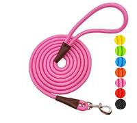 MayPaw 4/6/8/10 FT Dog Lead, Classic Solid Colours, Strong Nylon Rope Dog Lead Reinforced with Leather Tailor Connection Heavy Duty Silver Clasp (6ft*1/2", Pink)