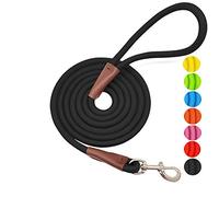 MayPaw 4/6/8/10 FT Dog Lead, Classic Solid Colours, Strong Nylon Rope Dog Lead Reinforced with Leather Tailor Connection Heavy Duty Silver Clasp (6ft*1/2", Black)