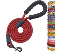MayPaw Heavy Duty Rope Dog Lead, 3/4/5/6/7/8/10/12/15 FT Nylon Pet Leash, Soft Padded Handle Thick Lead Leashes for Large Medium Dogs (Red Black, 1/2" * 6')