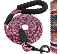 MayPaw Heavy Duty Rope Dog Lead, 3/4/5/6/7/8/10/12/15 FT Nylon Pet Leash, Soft Padded Handle Thick Lead Leashes for Large Medium Dogs Walking Training (Pink Black, 1/2" * 8')