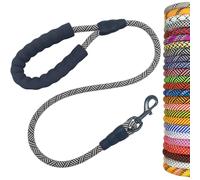 MayPaw Heavy Duty Rope Dog Lead, 3/4/5/6/7/8/10/12/15 FT Nylon Pet Leash, Soft Padded Handle Thick Lead Leashes for Large Medium Dogs (Black, 1/2" * 3')