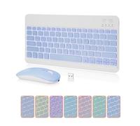 MAYPHY Wireless Mini Keyboard Mouse Combo, 7-Color Backlight Portable Keyboard, 2.4G /BT Dual Mode for iPad, Tablets, Laptops, Silent Keys & Compact Design, UK Layout, Blue