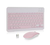 MAYPHY Wireless Mini Keyboard Mouse Combo, Portable Bluetooth Keyboard, 2.4G /BT Dual Mode for iPad, Tablets, Laptops, Silent Keys & Compact Design, UK Layout, Pink