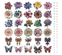 Mayplous 3-Pack Vintage Punk Floral Butterfly Scrapbook Sticker Set with Pearl & Gem Embellishments - Retro Planner Decals for Journaling, Card Making & Decoupage (Maggie)