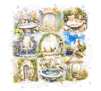 Mayplous 4-Pack Garden Scrapbook Stickers, Sand Glitter Texture Landscape Decals, Floral Bird Courtyard Scene DIY Journal, Cardmaking & Collage Crafts (Linda)