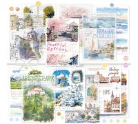 Mayplous Decoupage Paper for Scrapbooking with Natural Scenery Prints in Watercolor Style Travel Theme Collage Decorative Paper Wall Ornament for Journal Card Making Arts and Crafts (Scenery)