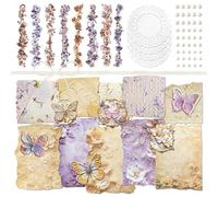 Mayplous Vintage Butterfly Sticker & Embossed Floral Decorative Paper Set, Retro Strip Decal Pack for Scrapbooking, Journaling, Card Making, Collage & DIY Crafts (Jenny)