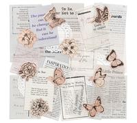 Mayplous Vintage Scrapbook Supplies Kit, Butterfly & Floral Mixed Media Ephemera Pack with Collage Paper, Washi Stickers and Vellum Paper for Junk Journal, Planner, Card Making, DIY Crafts (Benn)
