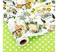 MAYPLUSS Baby Shower Wrapping Paper, Reversible Baby Wrapping Paper, Cute Safari Baby Animals Themed Welcome Newborn Gift Wrap for 1st Birthday, Children Celebrations, Jungle Party(17Inch x 33Feet)