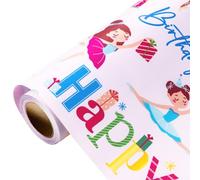 MAYPLUSS Birthday Wrapping Paper, 17in x 16.5ft Pink Happy Birthday Wrap