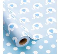 MAYPLUSS Blue Elephant Baby Shower Wrapping Paper Roll - 17Inch x 33Feet - Reversible Elegant versatile baby-themed Boy Gift Wrap for Baby Showers, New Baby gifts Christenings and 1st Birthdays