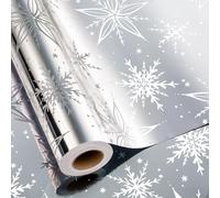 MAYPLUSS Christmas Gift Wrapping Paper Roll - 17 Inch X 33 Feet - Luxurious Metallic Silver Snowflake Elegant Frozen Winter Gift Wrap for Christmas Holiday Scrapbook Paper, Festive Decoration