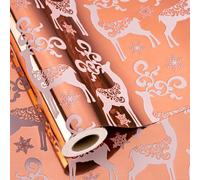 MAYPLUSS Christmas Reversible Wrapping Paper - Mini Roll - 17 Inch X 32.8 Feet - Rose Gold with Glitter Metallic Foil Design (47.3 sq.ft.ttl)