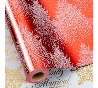MAYPLUSS Christmas Tree Wrapping Paper, Red Wrapping Paper, Elegant Red Christmas Tree and Snowflakes Gift Wrap with Metallic Foil Shine for Holiday Gift Packaging (Mini Roll, 17 Inch X 33 Feet)