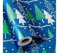 MAYPLUSS Christmas Tree Wrapping Paper Roll - 17 Inch X 33 Feet - Shine Metallic Navy Blue Elegant Christmas Tree Snow Winter Gift Wrap Paper Sheet for Holiday, Hanukkah, Festive Decoration