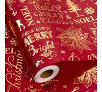 MAYPLUSS Christmas Wrapping Paper, 17in x 33ft Red NOEL Flower Gift Wrap | Gold Christmas Tree, Berry, Reindeer, Snowflake, Holiday New Year Party