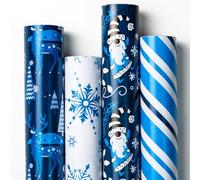 MAYPLUSS Christmas Wrapping Paper Jumbo Rolls - 30IN X 120IN - 4 Roll - Christmas Tree Reindeer Snowman Stripe for New Year Holiday Party Kids