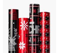 MAYPLUSS Christmas Wrapping Paper Jumbo Rolls - 30IN X 120IN - 4 Roll - Merry Christmas Reindeer Snowflake Plaid for New Year Holiday Party Kids