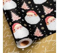 MAYPLUSS Christmas Wrapping Paper Roll - 17IN X 33FT - Black Gift Wrap Paper Featuring Santa Claus Snowflake Christmas Tree Reversible Gold for Kids, Holiday, New Year