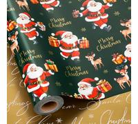 MAYPLUSS Christmas Wrapping Paper Roll, Deep Green Gift Wrapping Paper, Christmas Santa Claus and Reindeers Pattern Foil Gift Wrap with Metallic Shine for Holiday Packaging (17 Inch X 33 Feet)