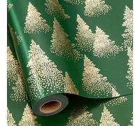 MAYPLUSS Christmas Wrapping Paper Roll, Green and Gold Tree Wrapping Paper, Gold Foil Christmas Tree Design Winter Holiday Gift Wrap Neutral for Gift Packaging, Festive Decoration (17 Inch X 33 Feet)